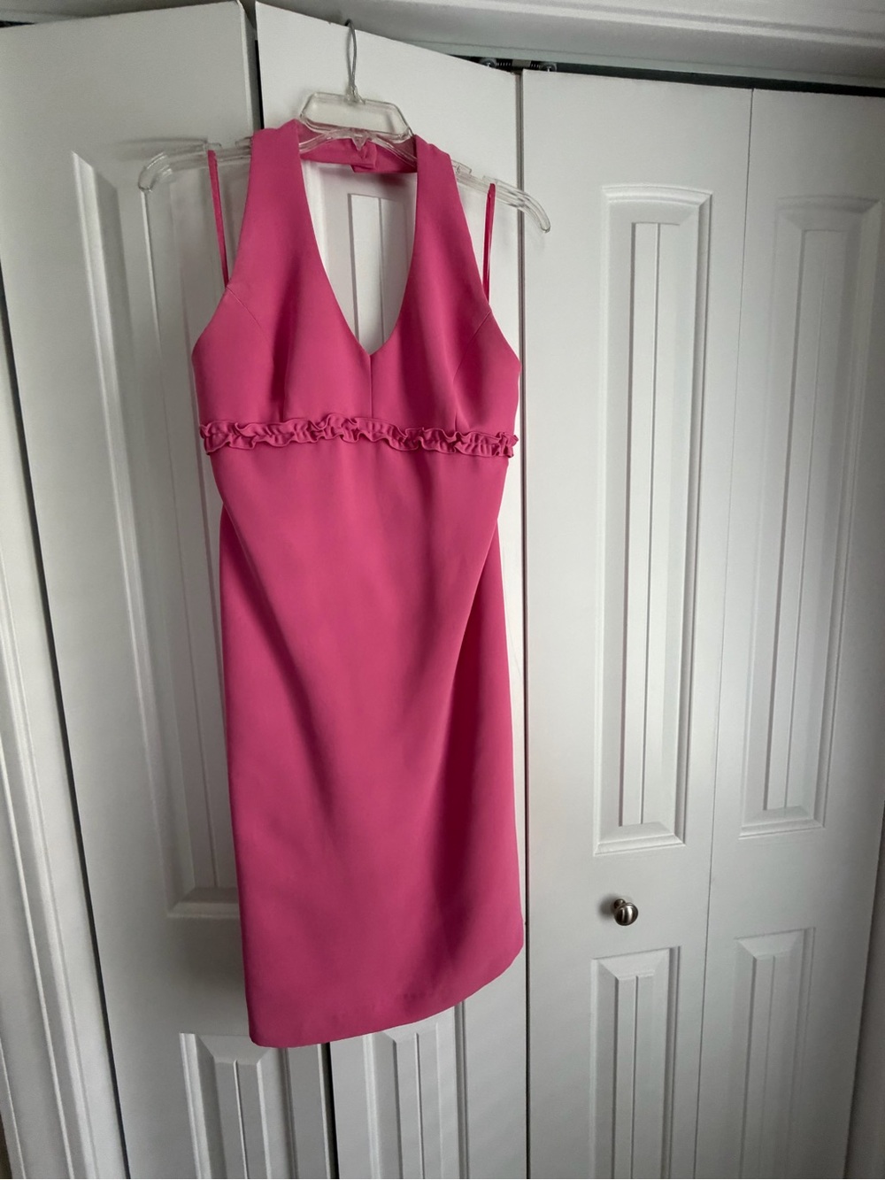 Amanda Smith Hot Pink V-Neck Mini Dress with Ruffle Trim